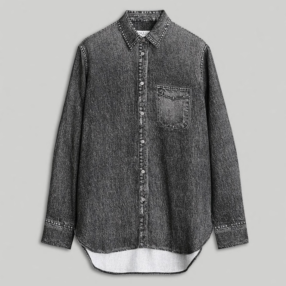 Rag & Bone Maxine Liquid Miramar Button Down Shirt in Black Magic Size Medium M